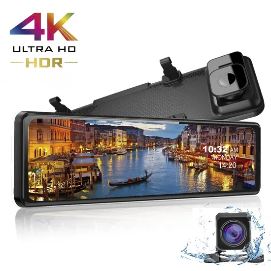 4K WiFi GPS Mirror Recorderapp Control 12 Inch Touch Screen Rearview Dual Dash Cam 2160p Video Recorder Car Black Box